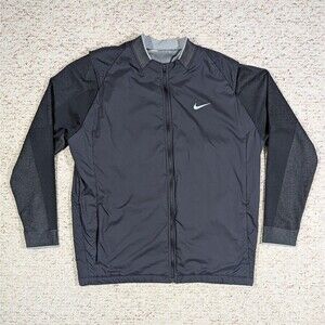 Nike Golf Windbreaker Jacket Knit Shoulder/Sleeves Mens 2XL Black Lined Full Zip